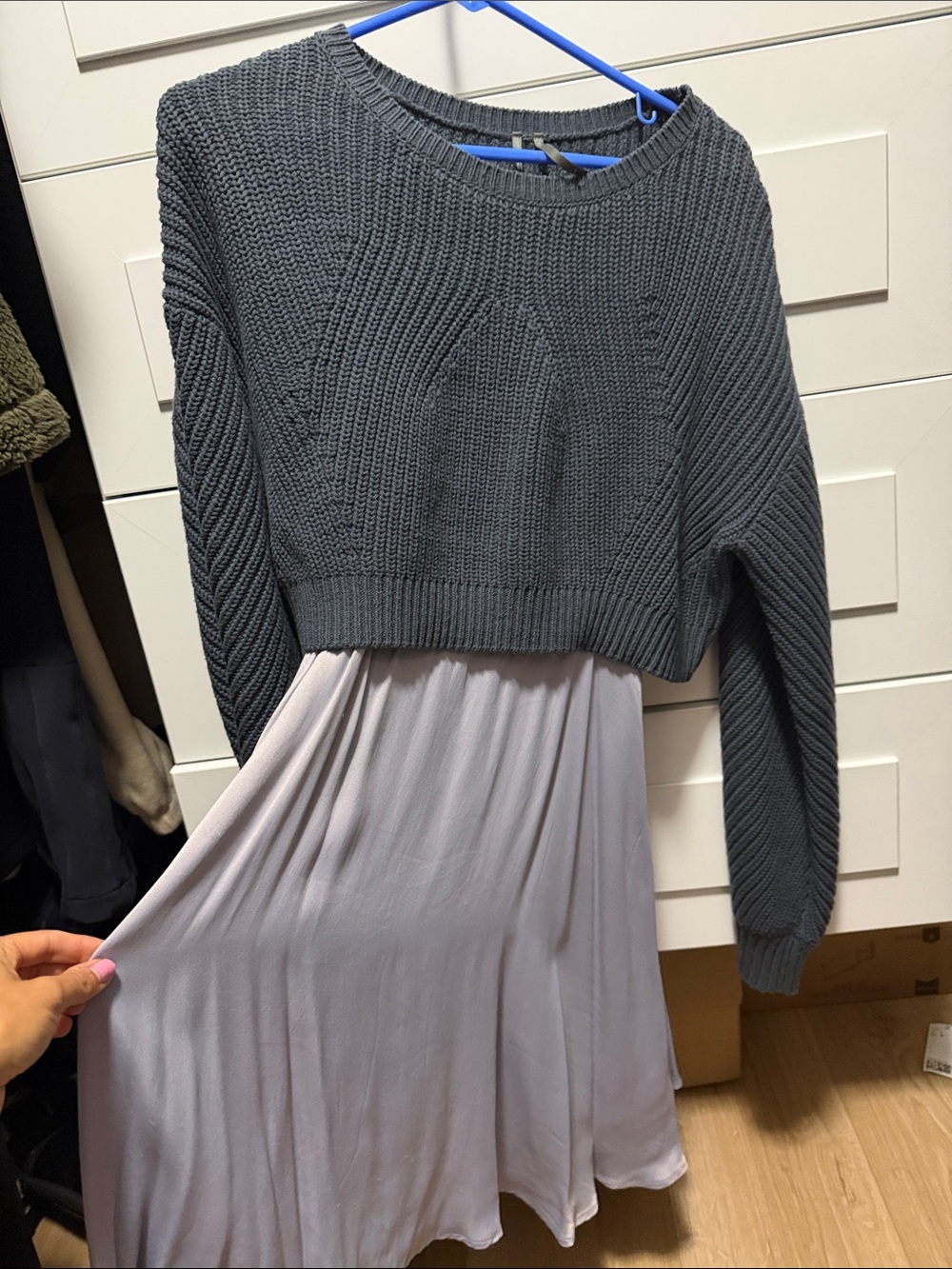 Anthropologie Black Chunky Knit Sweater silk dress two piece - Picture 4 of 4